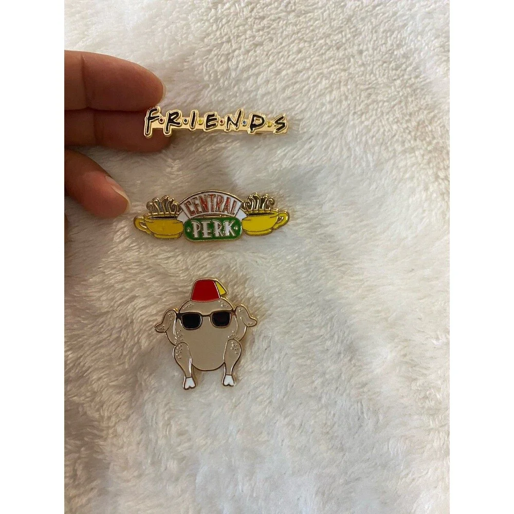 New Friends TV Series Enamel Lapel Pin Set of 3 Central Perk Turkey Logo Novelty